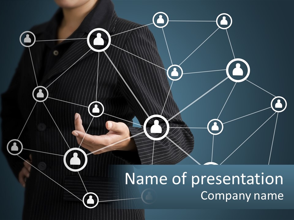 A Woman In A Business Suit Holding Her Hand Out To A Network Of People PowerPoint Template