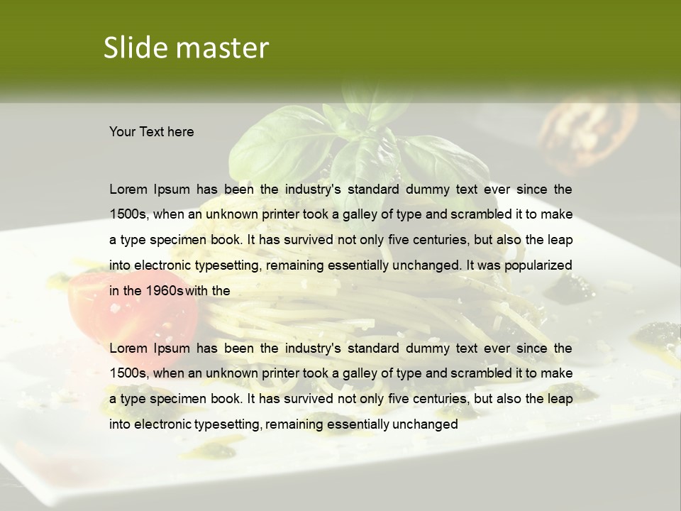 A Plate Of Spaghetti With Pesto On Top PowerPoint Template