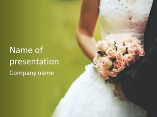 A Bride And Groom Holding A Bouquet Of Roses PowerPoint Template
