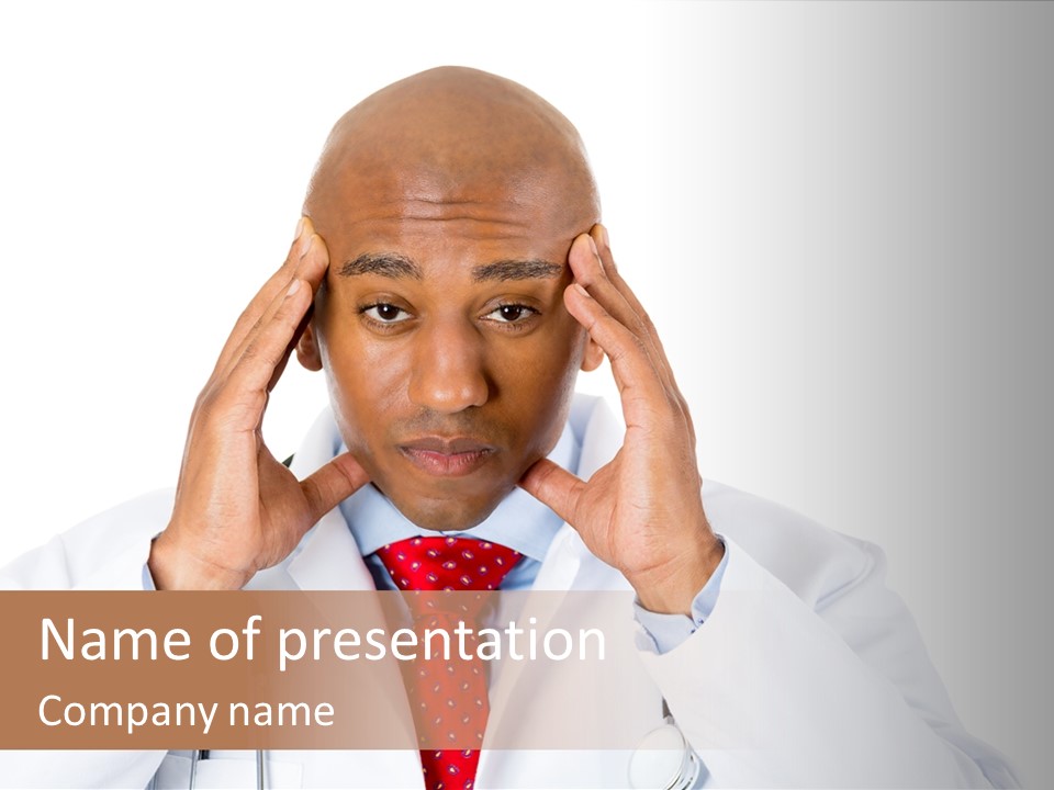 A Man In A Suit Holding His Head With His Hands PowerPoint Template