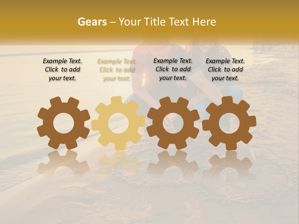 A Man And Woman Kneeling Down On The Beach PowerPoint Template