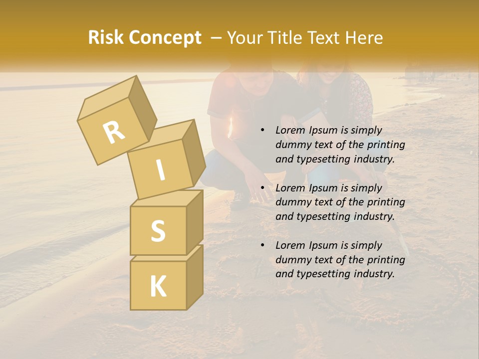 A Man And Woman Kneeling Down On The Beach PowerPoint Template