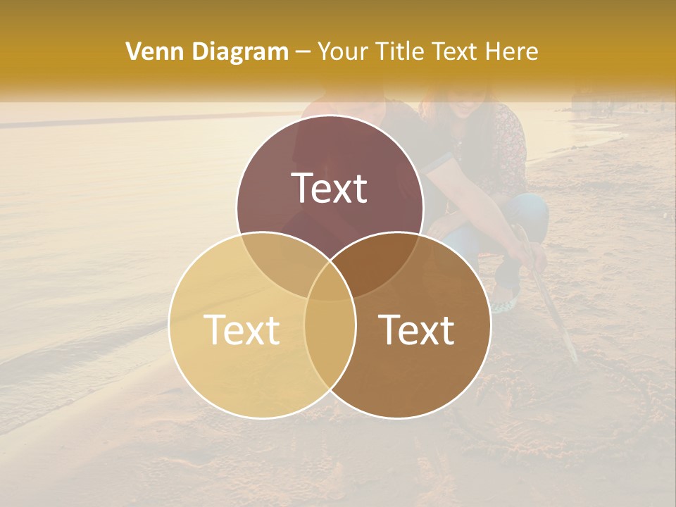 A Man And Woman Kneeling Down On The Beach PowerPoint Template