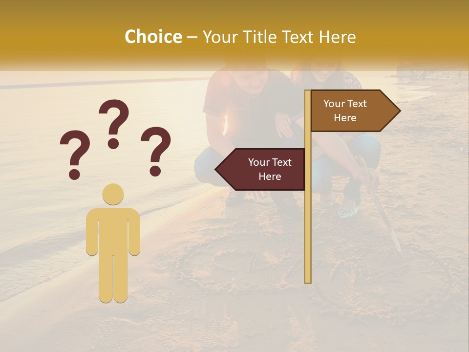 A Man And Woman Kneeling Down On The Beach PowerPoint Template