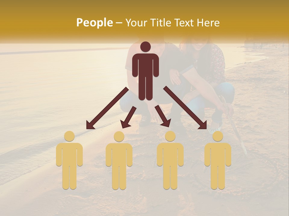 A Man And Woman Kneeling Down On The Beach PowerPoint Template