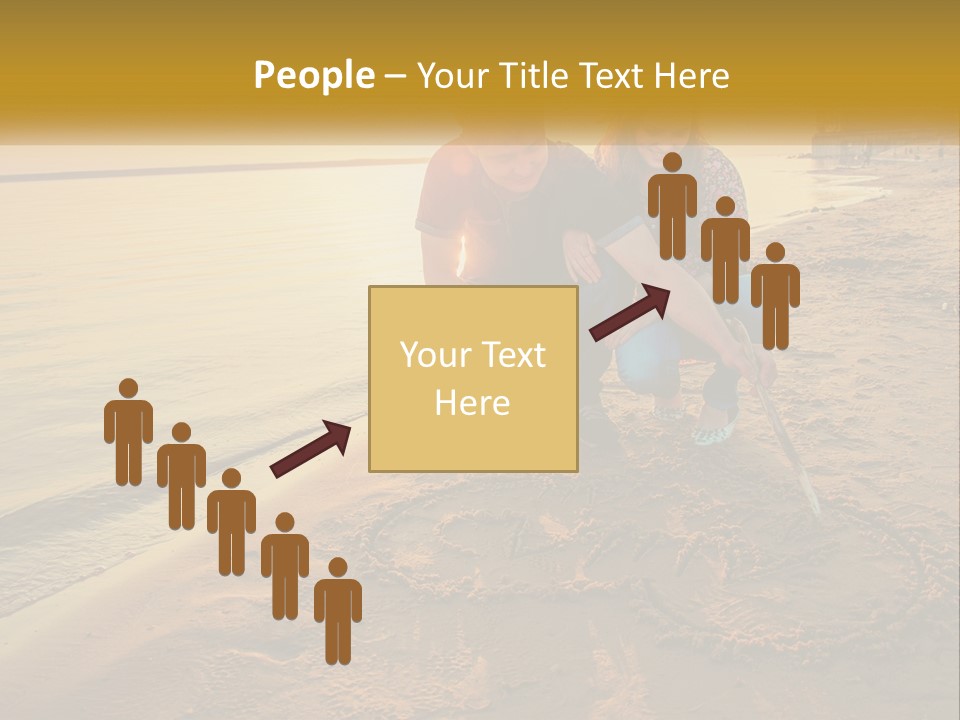 A Man And Woman Kneeling Down On The Beach PowerPoint Template