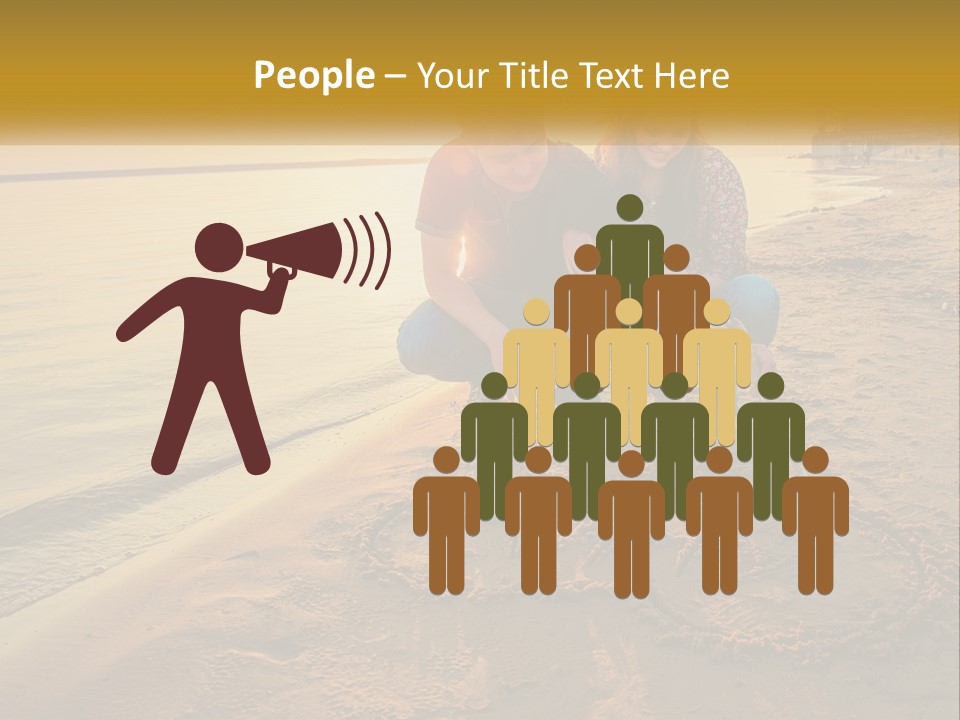 A Man And Woman Kneeling Down On The Beach PowerPoint Template