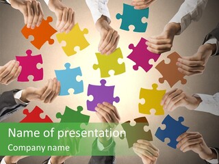 A Group Of People Holding Puzzle Pieces Together PowerPoint Template
