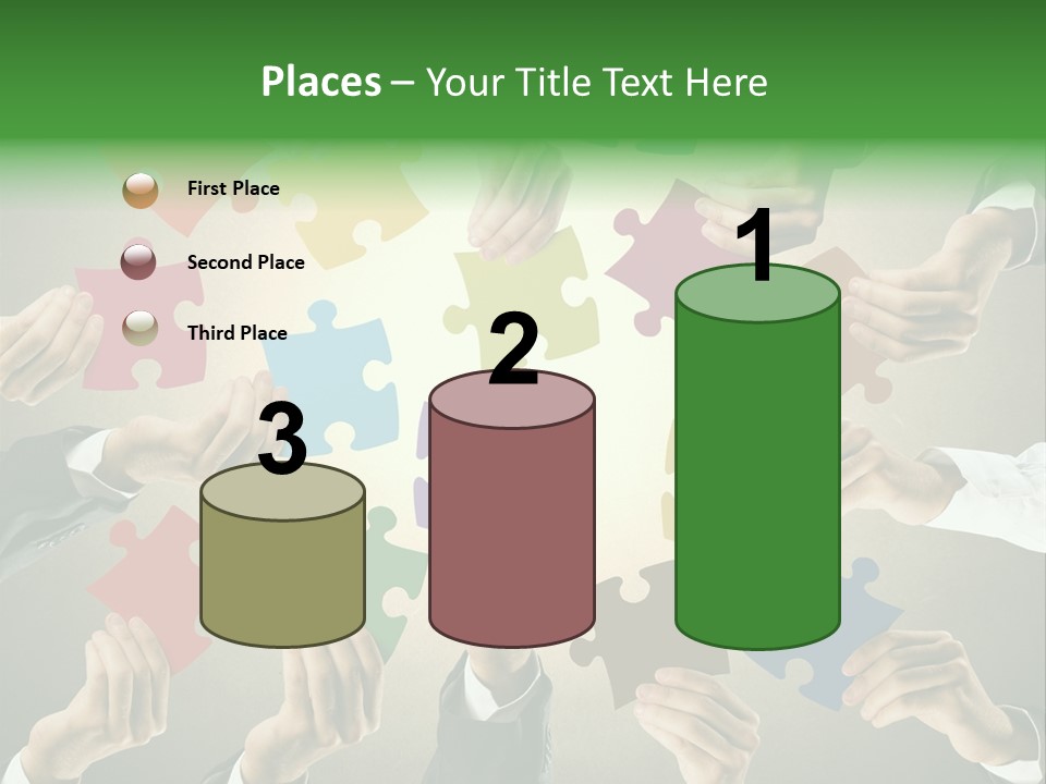 A Group Of People Holding Puzzle Pieces Together PowerPoint Template