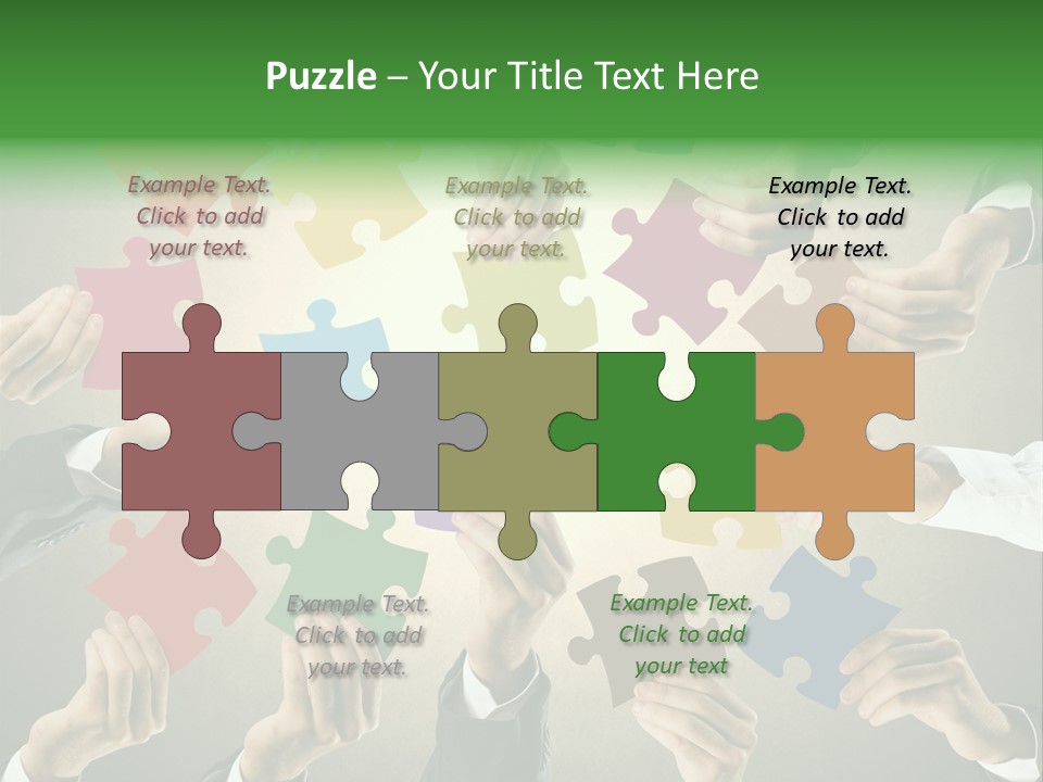 A Group Of People Holding Puzzle Pieces Together PowerPoint Template