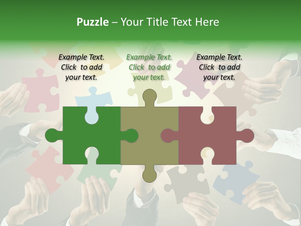 A Group Of People Holding Puzzle Pieces Together PowerPoint Template