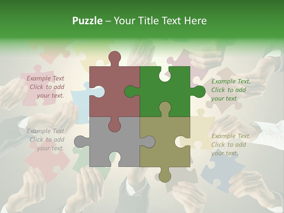 A Group Of People Holding Puzzle Pieces Together PowerPoint Template