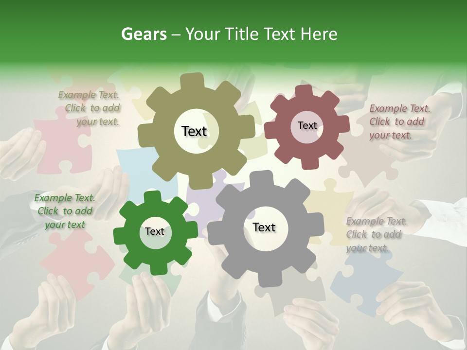 A Group Of People Holding Puzzle Pieces Together PowerPoint Template