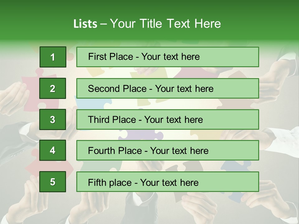 A Group Of People Holding Puzzle Pieces Together PowerPoint Template
