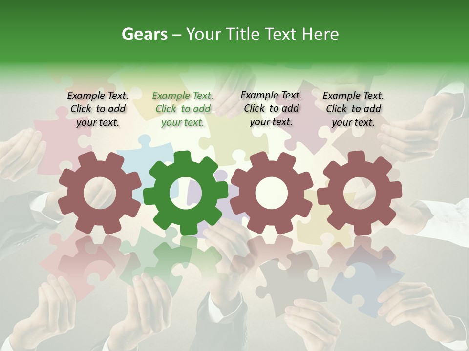 A Group Of People Holding Puzzle Pieces Together PowerPoint Template