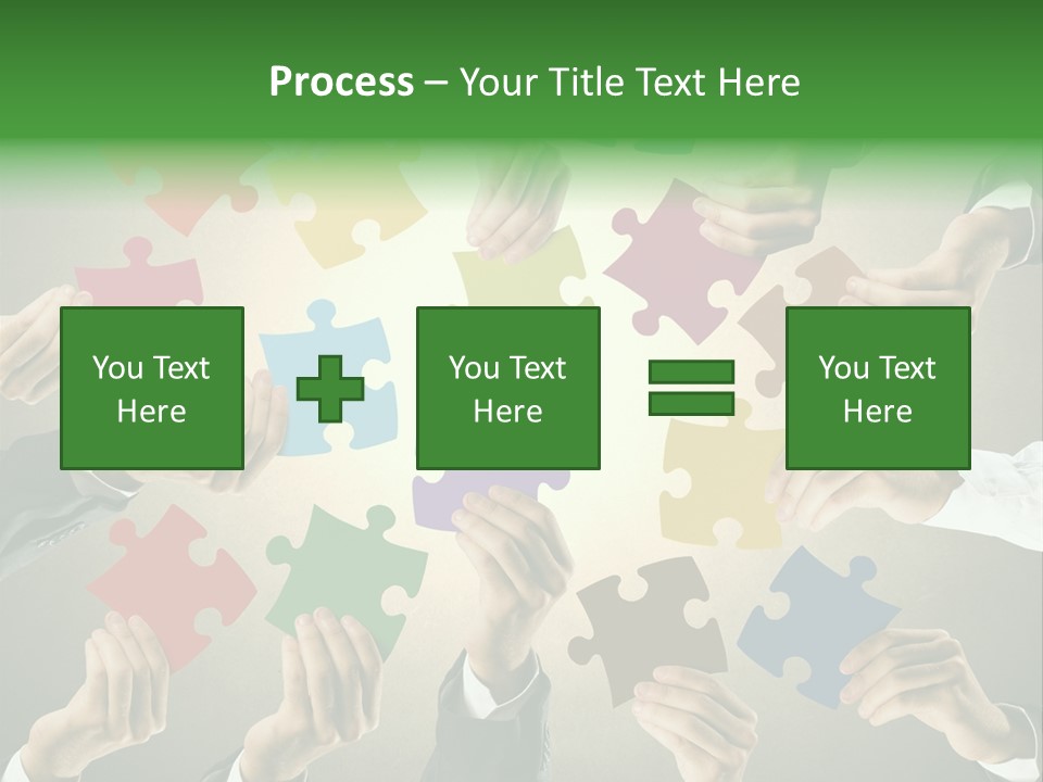 A Group Of People Holding Puzzle Pieces Together PowerPoint Template