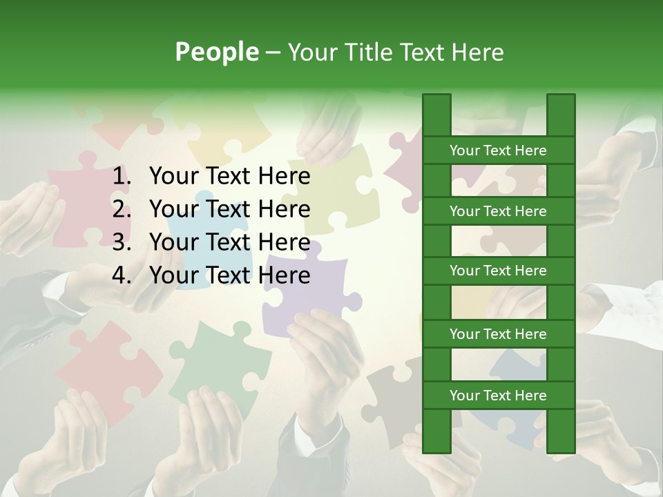 A Group Of People Holding Puzzle Pieces Together PowerPoint Template