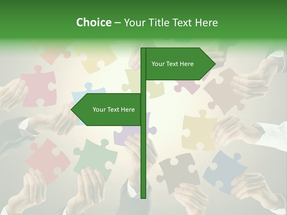 A Group Of People Holding Puzzle Pieces Together PowerPoint Template