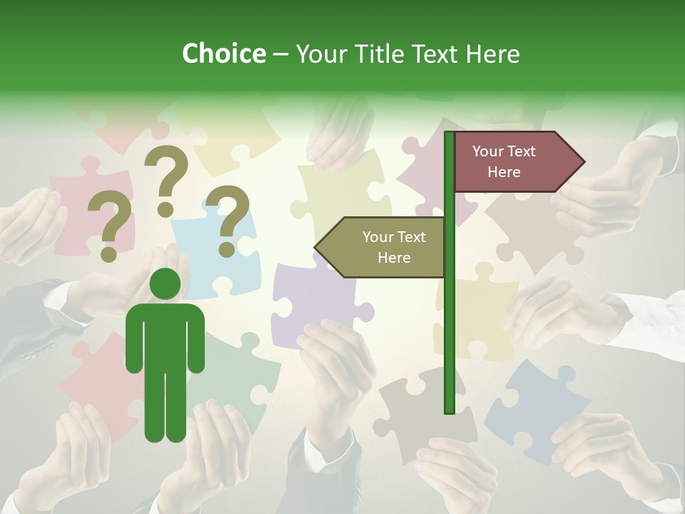 A Group Of People Holding Puzzle Pieces Together PowerPoint Template