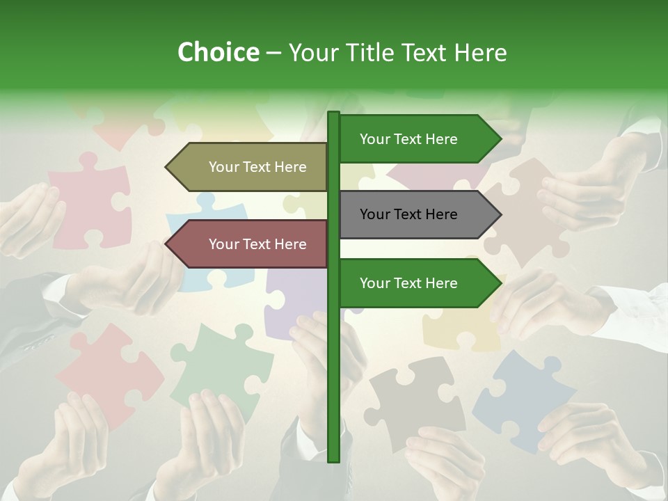 A Group Of People Holding Puzzle Pieces Together PowerPoint Template