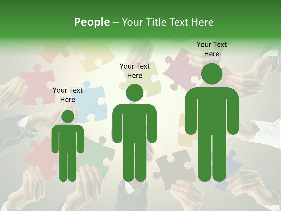 A Group Of People Holding Puzzle Pieces Together PowerPoint Template
