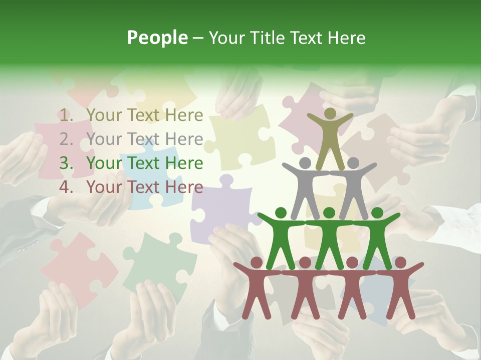 A Group Of People Holding Puzzle Pieces Together PowerPoint Template