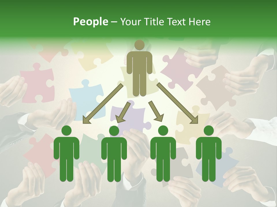 A Group Of People Holding Puzzle Pieces Together PowerPoint Template
