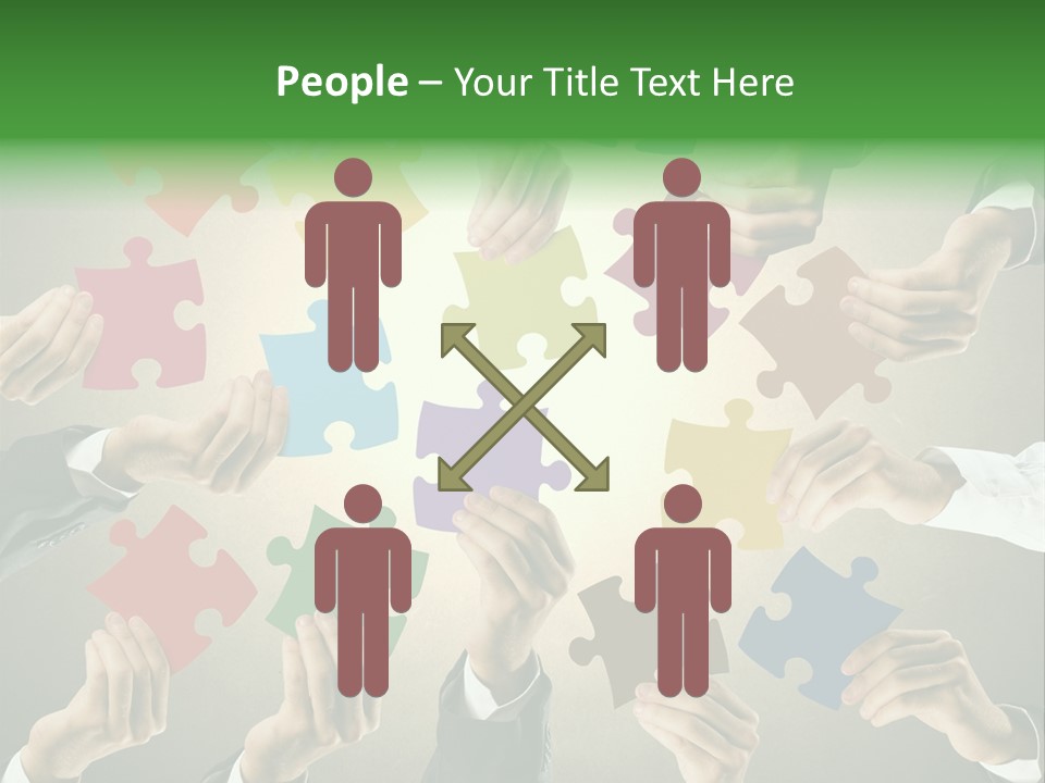 A Group Of People Holding Puzzle Pieces Together PowerPoint Template
