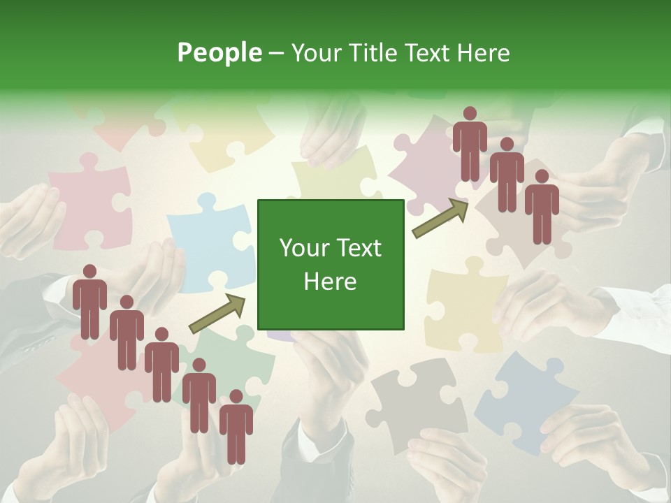 A Group Of People Holding Puzzle Pieces Together PowerPoint Template