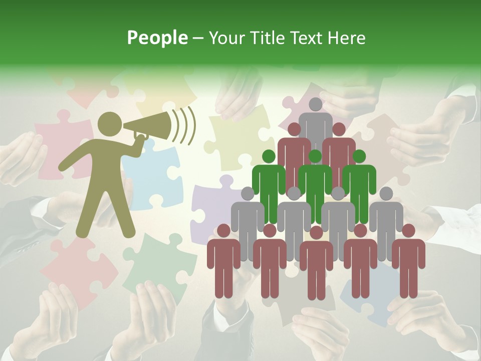 A Group Of People Holding Puzzle Pieces Together PowerPoint Template