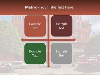 A Large Building With Cars Parked In Front Of It PowerPoint Template