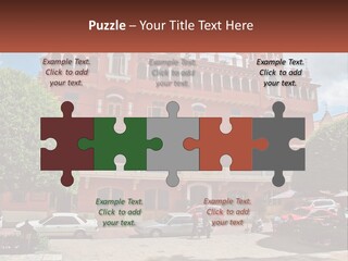 A Large Building With Cars Parked In Front Of It PowerPoint Template