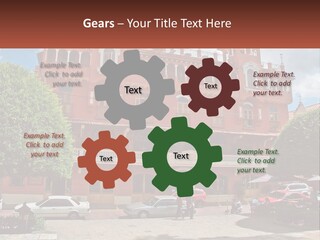 A Large Building With Cars Parked In Front Of It PowerPoint Template