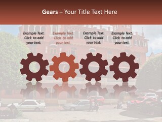 A Large Building With Cars Parked In Front Of It PowerPoint Template