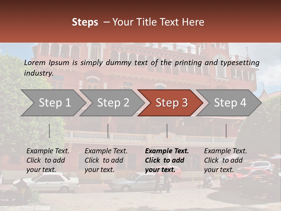 A Large Building With Cars Parked In Front Of It PowerPoint Template