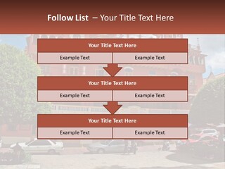A Large Building With Cars Parked In Front Of It PowerPoint Template