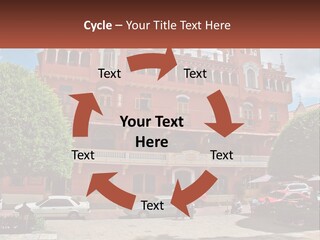 A Large Building With Cars Parked In Front Of It PowerPoint Template