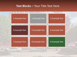 A Large Building With Cars Parked In Front Of It PowerPoint Template