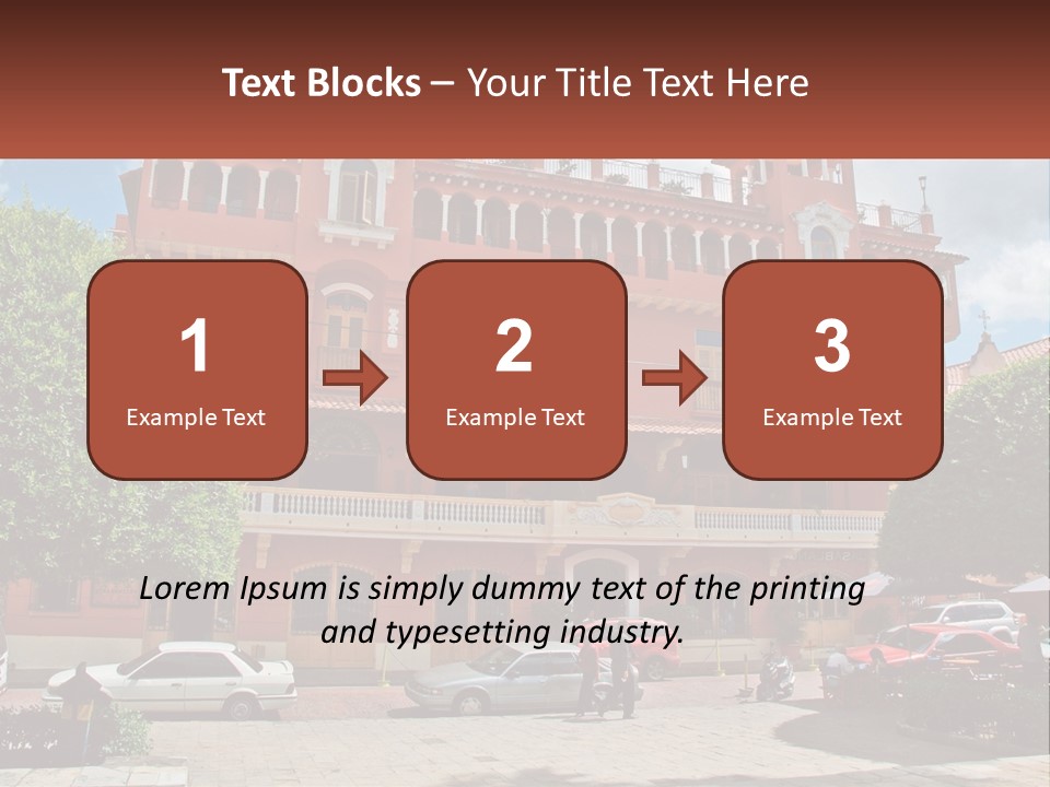 A Large Building With Cars Parked In Front Of It PowerPoint Template