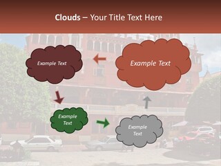 A Large Building With Cars Parked In Front Of It PowerPoint Template