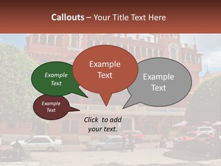 A Large Building With Cars Parked In Front Of It PowerPoint Template