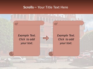 A Large Building With Cars Parked In Front Of It PowerPoint Template