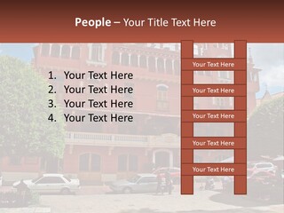 A Large Building With Cars Parked In Front Of It PowerPoint Template