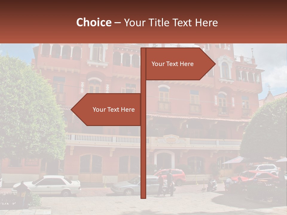 A Large Building With Cars Parked In Front Of It PowerPoint Template