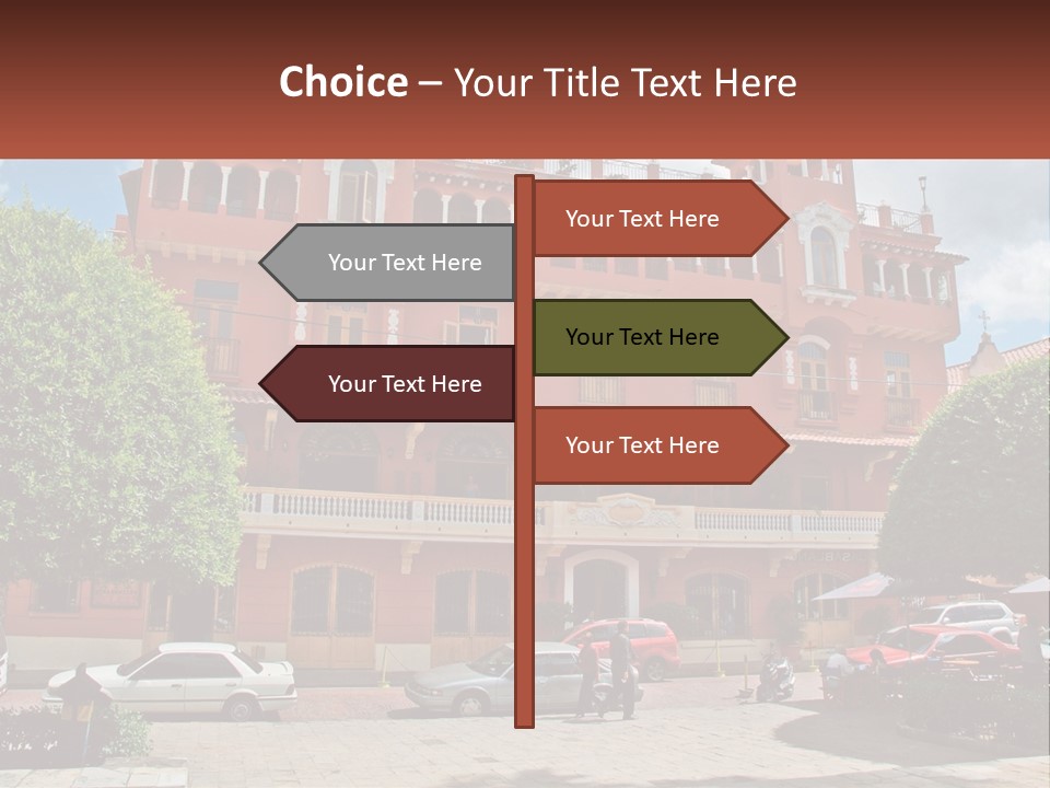 A Large Building With Cars Parked In Front Of It PowerPoint Template