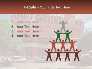 A Large Building With Cars Parked In Front Of It PowerPoint Template