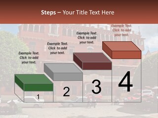 A Large Building With Cars Parked In Front Of It PowerPoint Template