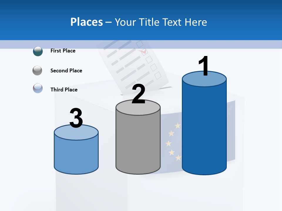 A White Box With A Blue And Yellow Flag On Top Of It PowerPoint Template