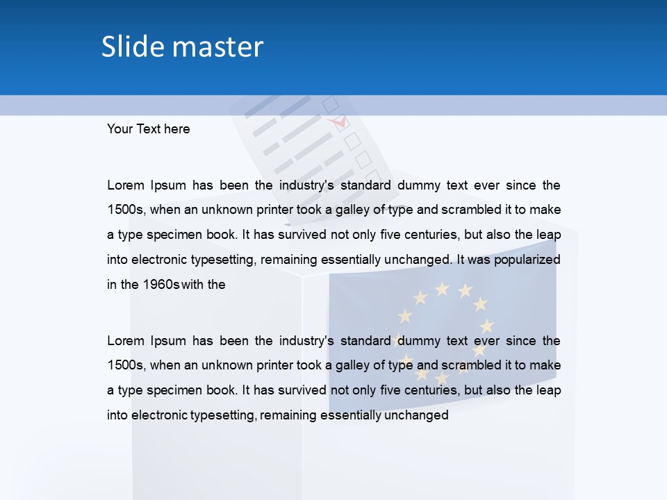 A White Box With A Blue And Yellow Flag On Top Of It PowerPoint Template