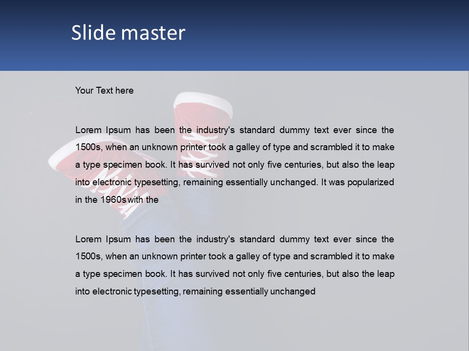 A Person's Feet With Red Sneakers On A Gray Background PowerPoint Template